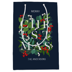 Holly and Greenery Merry Kerstfeestdag Medium Cadeauzakje