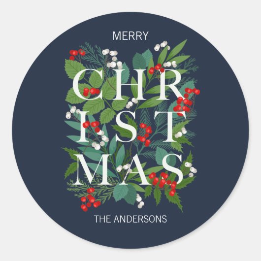 Holly and Greenery Merry Kerstfeestdag Ronde Sticker (Voorkant)