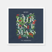 Holly and Greenery Merry Kerstfeestdag Servet (Voorkant)