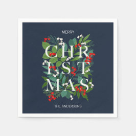 Holly and Greenery Merry Kerstfeestdag Servet