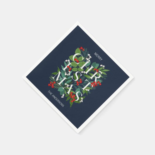 Holly and Greenery Merry Kerstfeestdag Servet (Hoek)