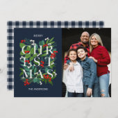 Holly and Greenery Merry-kerstfoto Feestdagenkaart (Voorkant / Achterkant)