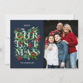 Holly and Greenery Merry-kerstfoto Feestdagenkaart