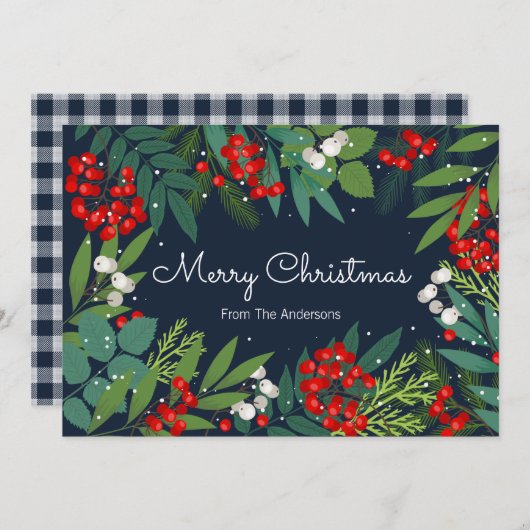Holly and Greenery Merry Kerstmis Feestdagenkaart (Voorkant / Achterkant)