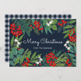 Holly and Greenery Merry Kerstmis Feestdagenkaart