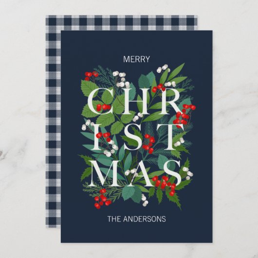 Holly and Greenery Merry Kerstmis Feestdagenkaart (Voorkant / Achterkant)