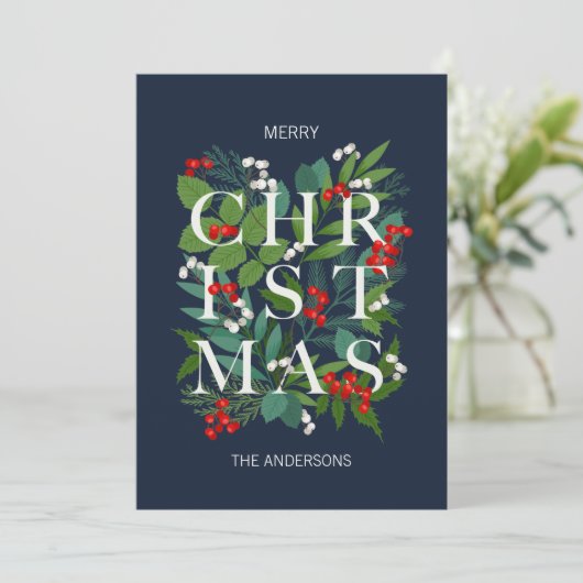 Holly and Greenery Merry Kerstmis Feestdagenkaart (Staand voorkant)