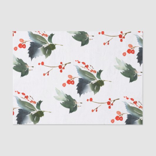 Holly and Ivy Waterverf Print Tissue Paper Tissuepapier (Voorkant)