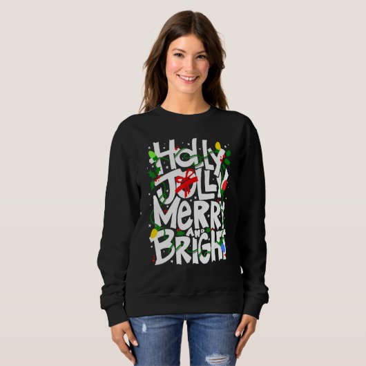 Holly and Jolly, Merry and bright, festive tee, ki Trui (Voorkant volledig)