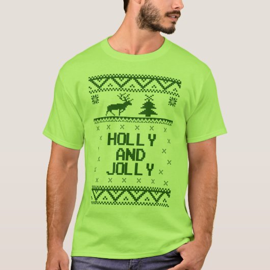 Holly and Jolly Ugly KerstSweater T-Shirt (Voorkant)