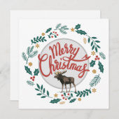 Holly and Leaf Circle Moose Kerstfeestay Card Feestdagenkaart (Voorkant / Achterkant)