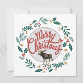 Holly and Leaf Circle Moose Kerstfeestay Card Feestdagenkaart (Voorkant)