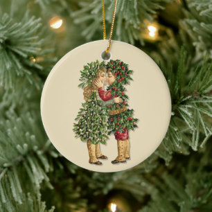Holly and Mistletoe Kinder - Bewerk tekst Ornament