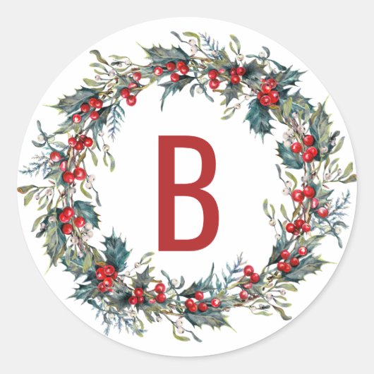 Holly and Mistletoe Wreath Monogram Stickers (Voorkant)