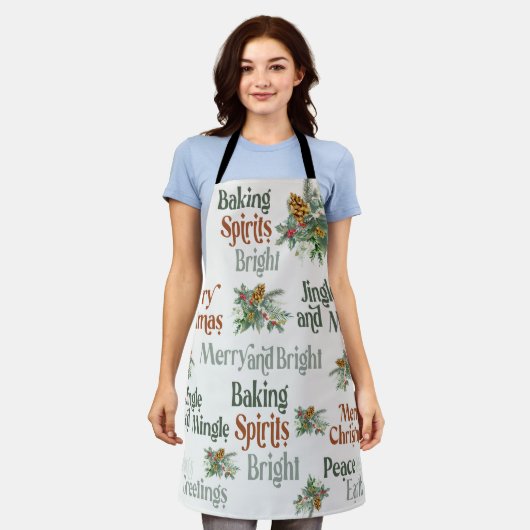 Holly and Pine Cones Kerstmis Typografie Schort (Gedragen)