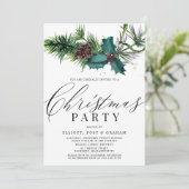 Holly and Pine Corporate Kerstparty Kaart (Staand voorkant)
