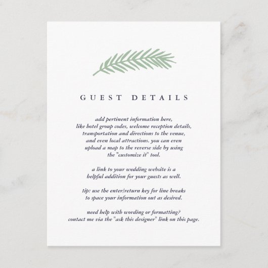 Holly and Pine Guest Information Informatiekaartje (Voorkant)