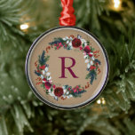 Holly and Pine Kerstmis Monogram Metalen Ornament<br><div class="desc">Aangepaste kerstversiering op maat gemaakt met je monogram initiaal of andere aangepaste tekst in een groene en woeste waterverf. Gebruik de ontwerphulpmiddelen om het even welke achtergrondkleur te kiezen,  geef de tekstdoopvonten en de kleuren uit,  voeg uw eigen foto's toe en creëer a van een soort monogrammed vakantie ornament.</div>