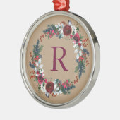 Holly and Pine Kerstmis Monogram Metalen Ornament (Links)