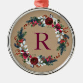 Holly and Pine Kerstmis Monogram Metalen Ornament (Voorkant)