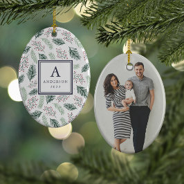 Holly and Pine Monogram & Foto dubbelzijdig Keramisch Ornament