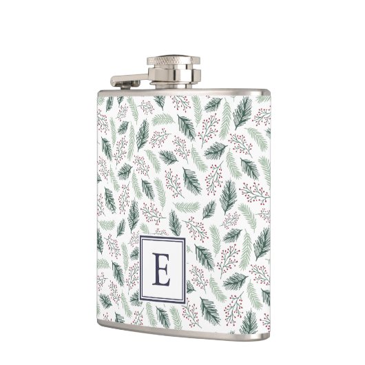 Holly and Pine Monogrammed Kerstmis Heupfles (Links)