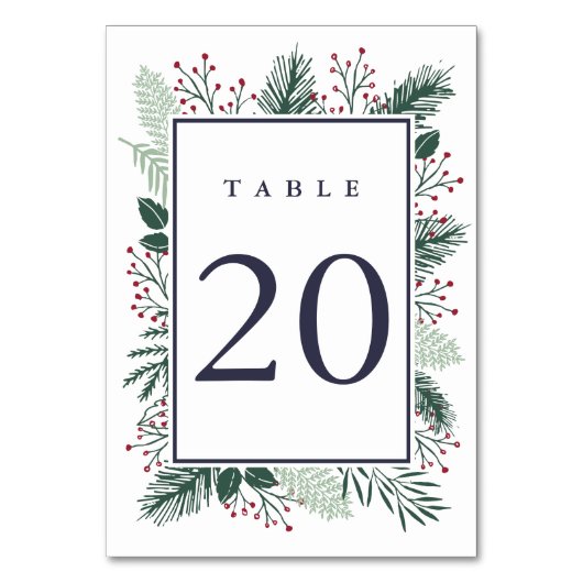 Holly and Pine Table Number Kaart (Voorkant)