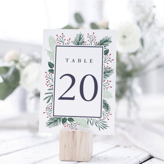 Holly and Pine Table Number Kaart