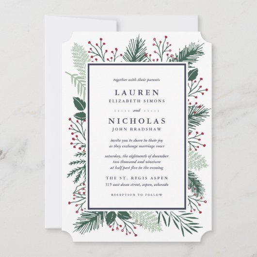 Holly and Pine Wedding Invitation Kaart (Voorkant)