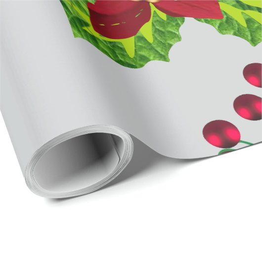 Holly and Pointsettia  pattern Cadeaupapier (Rol Hoek)