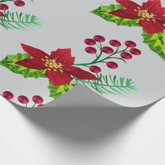 Holly and Pointsettia  pattern Cadeaupapier (Hoek)