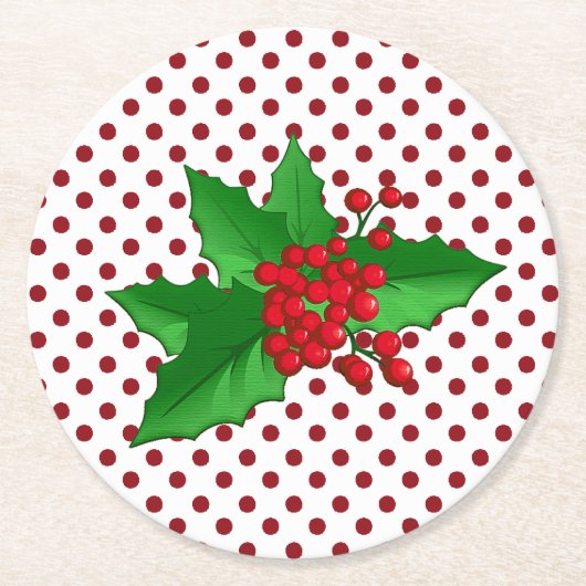 Holly and Polka Dots Holiday Paper Onderzetters (Voorkant)