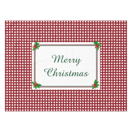 Holly and Polka Dots Holiday Table Cloth Tafelkleed (Voorkant (Horizontaal))
