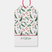 Holly and Red Berry Holiday Pattern Cadeaulabel (Voorkant)