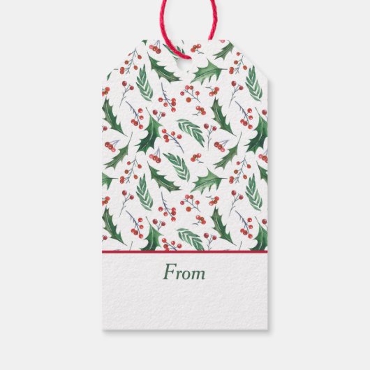 Holly and Red Berry Holiday Pattern Cadeaulabel (Achterkant)