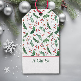 Holly and Red Berry Holiday Pattern Cadeaulabel