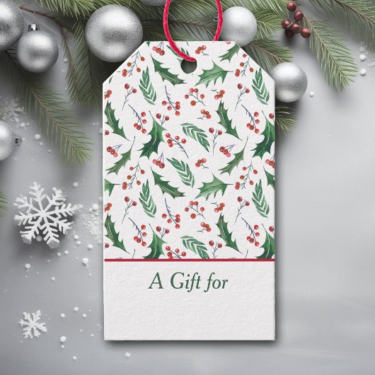 Holly and Red Berry Holiday Pattern Cadeaulabel