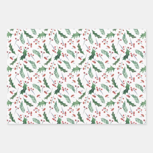 Holly and Red Berry Holiday Pattern Inpakpapier Vel (Voorkant 2)