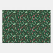 Holly and Red Berry Holiday Pattern Inpakpapier Vel (Voorkant)