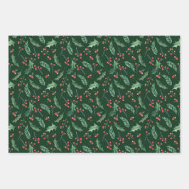 Holly and Red Berry Holiday Pattern Inpakpapier Vel