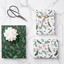 Holly and Red Berry Holiday Pattern Inpakpapier Vel