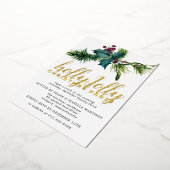Holly and Red Berry kerstparty Gold Folie Uitnodiging (Gedraaid)