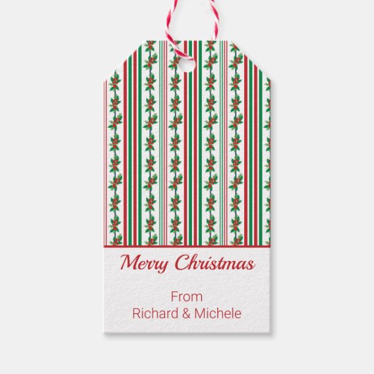 Holly and Stripe Holiday Cadeaulabel (Voorkant)