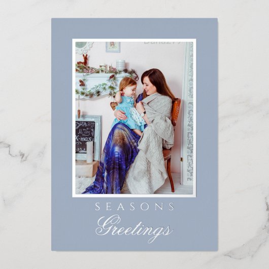 Holly and the Ivy Minimalist Blue Christmas Card Folie Uitnodiging (Voorkant)