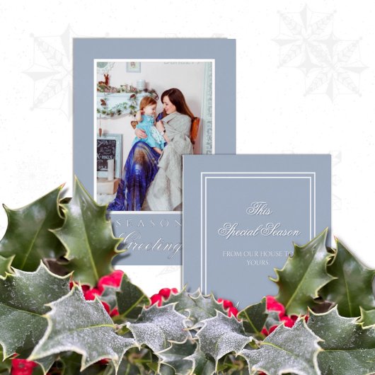 Holly and the Ivy Minimalist Blue Christmas Card Folie Uitnodiging