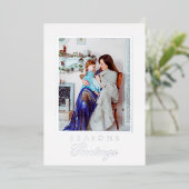 Holly and the Ivy White & Silver Christmas Card Folie Uitnodiging (Staand Voorkant)