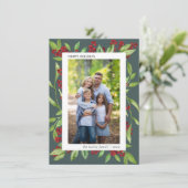 Holly and Waterverf Greenery Photo Holiday Card Kaart (Staand voorkant)