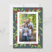 Holly and Waterverf Greenery Photo Holiday Card Kaart (Voorkant)