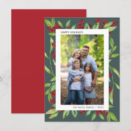Holly and Waterverf Greenery Photo Holiday Card Kaart