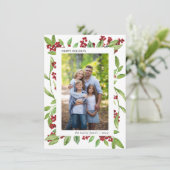 Holly and Waterverf Greenery Photo Holiday Card Kaart (Staand voorkant)